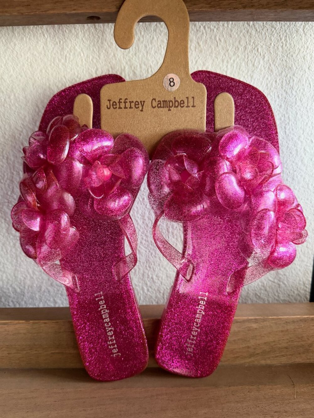 JEFFREY CAMPBELL pink glitter jelly floral thong sandals NWT  8